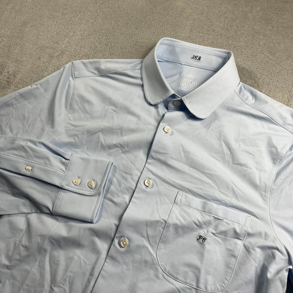 Rhone Men's Commuter Custom Fit Shirt Sz 15.5‎ 34 Solid Blue Fine Italian Fabric